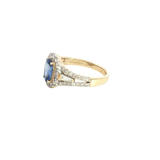Bold & Elegant 14K Yellow Gold 1.34 Carats Ceylon Blue Sapphire & 0.86 Carats Baguette & Round Halo Ring