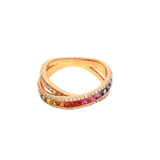 Bold & Elegant 18K Rosé Gold Princess Cut 0.96 Carats Multi-Colored Sapphire & 0.35 Carats Diamond Split Band Ring