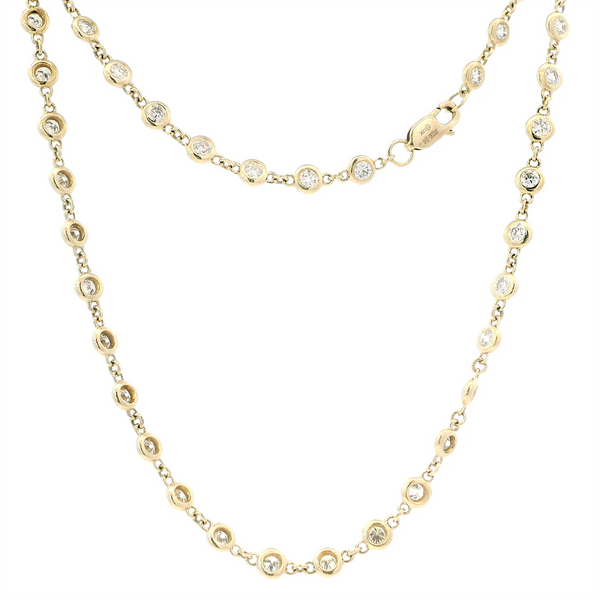 Elegant Diamond Necklaces 14K Gold Yellow 3.02 Carats Round Diamond Station Necklace - 18 Inch