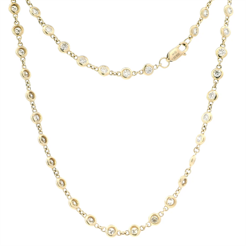 Elegant Diamond Necklaces 14K Gold Yellow 3.02 Carats Round Diamond Station Necklace - 18 Inch