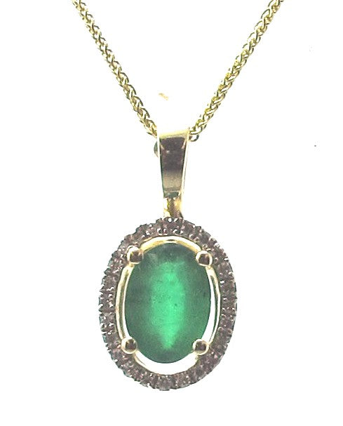 Yellow 14 Karat Gold 0.80 Carats Emerald & 0.08 Carats Diamonds Halo Necklace