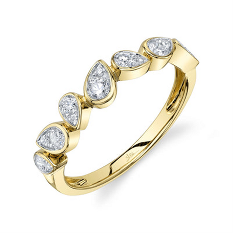 Elegant Diamond Bands 14K Yellow Gold Pear Shaped 0.39 Carats Diamond Stackable Band