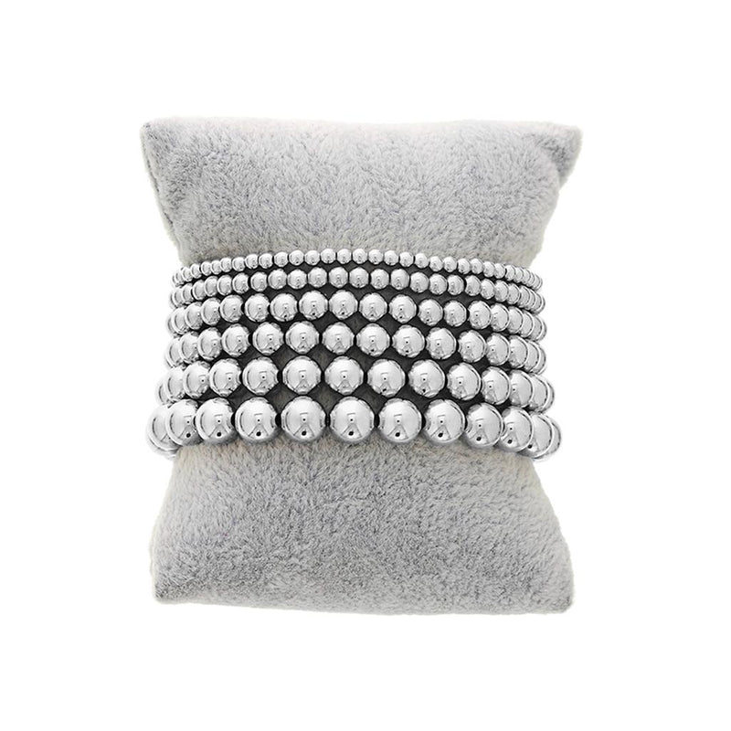 White Sterling Silver Bead Bracelet - 8 Inch