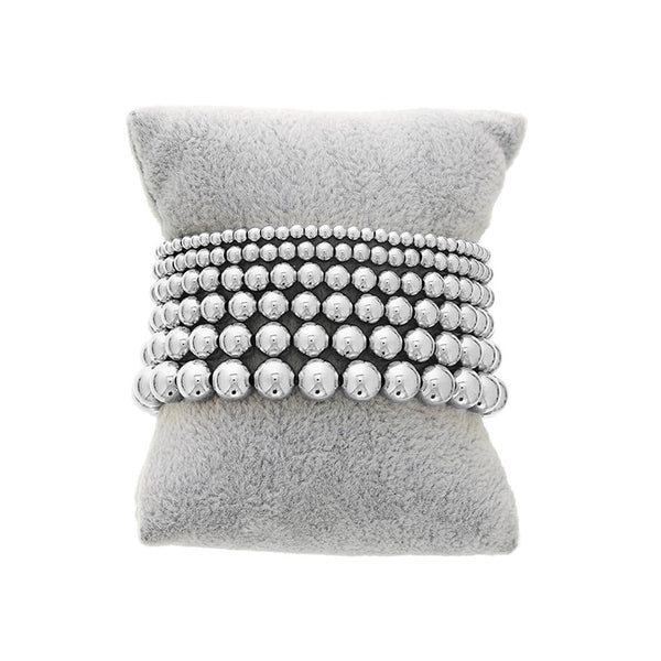 White Sterling Silver 5MM Bead Bracelet - 6.5 Inch