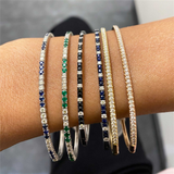 Elegant & Eye Catching 14K Gold White & Titanium 0.92 Carats Sapphire & 0.41 Carats Diamond Flexible Bangle Bracelet, Length 6.5 Inch