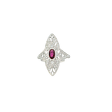 Bold & Elegant 18K White Gold 0.51 Carat Oval Cut Ruby & Art Deco Inspired Diamond Halo Ring