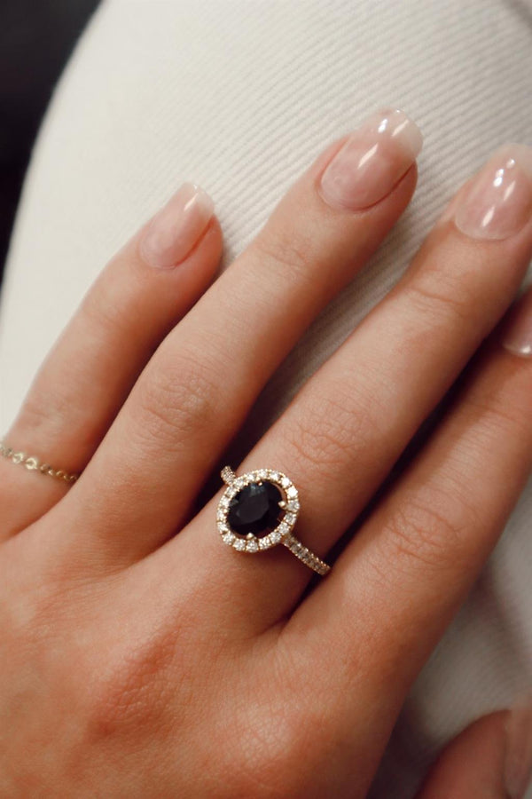 Bold & Elegant 14K Gold Yellow Halo Color Stone Fashion Ring - Oval 1.68 Carats Blue Sapphire & 0.38 Carats Diamond Halo Fashion Ring