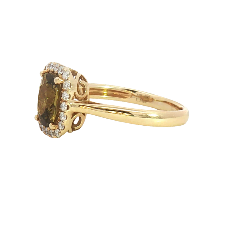 Bold & Elegant 14K Yellow Gold Rectangular Cushion Cut 1.50 Carats Yellow Sapphire & 0.22 Carats Diamond Halo Ring