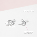 Sterling Silver Delicate April Birthstone CZ Bow Earrings For Children