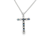 Vibrant 18K White Gold 0.29 Carats Blue Sapphire & 0.21 Carats Diamond Cross Pendant