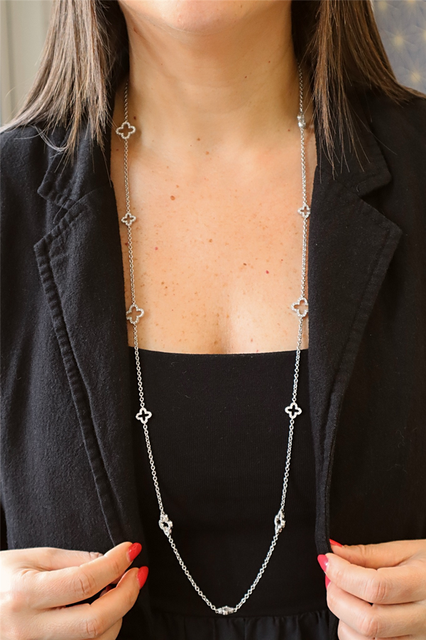 Elegant Diamond Necklaces 18K White Gold 6.07 Carats Diamond Quatrefoil Station Necklace - 36 Inch