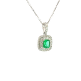 Vibrant 18K White Gold 0.14 Carats Emerald & 0.37 Carats Diamond Halo Drop Pendant