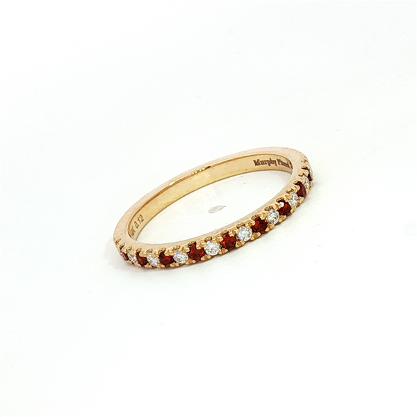 MPJ Exclusive Bold & Elegant 14K Gold Yellow Stackable Color Stone January Birthstone Bands - Garnet 0.17 Carats & Diamonds 0.12 Carats