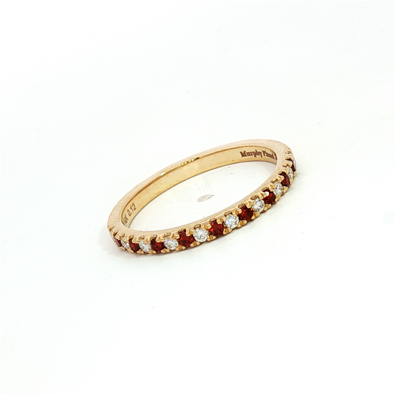 MPJ Exclusive Bold & Elegant 14K Gold Yellow Stackable Color Stone January Birthstone Bands - Garnet 0.17 Carats & Diamonds 0.12 Carats