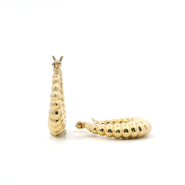 Elegant Precious Metal Earrings Vintage 14K Gold Yellow Medium Shrimp Hoop Earrings