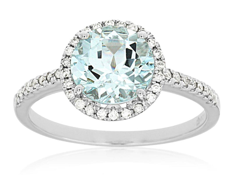 White 14 Karat Gold 1.75 Carats Blue Topaz & 0.16 Carats Diamond Halo Ring