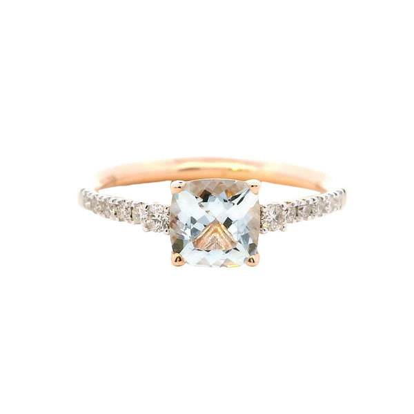 Bold & Elegant 14K Gold Rosé Accented Color Stone Fashion Ring - 0.84 Carats Aquamarine & 0.15 Carats Diamond