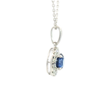 Elegant Colored Stone Necklace Platinum 1.07 Carats Blue Sapphire & 0.25 Carats Diamond Halo Necklace - 18 Inch
