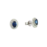 Vibrant Color Stone 18K White  Gold 1.24 Carats Sapphire & Double Halo 0.55 Carats Diamond Stud Earrings