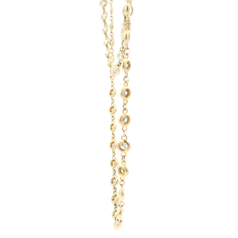 Elegant Diamond Necklaces 14K Gold Yellow 3.02 Carats Round Diamond Station Necklace - 18 Inch