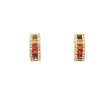 Vibrant Color Stone 18K Yellow Gold 0.75 Carats Multi Colored Fancy Sapphire & 0.32 Carats Diamond Huggie Earrings
