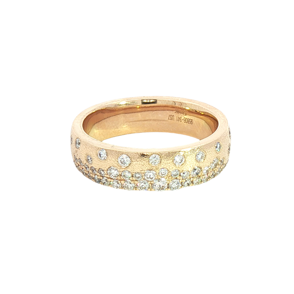 Elegant & Trendy Satin Finish 14K Yellow Gold 0.52 Carats Diamond Scatter Band