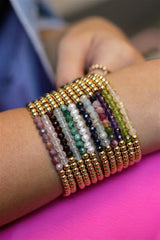 March Birthstone Aquamarie & Yellow Gold Filled Bead Bracelet - 6 Inch