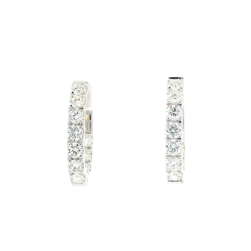 Classic & Contemporary 18K White Gold 1.61 Carats Diamond Inside Out Medium Hoop Earrings