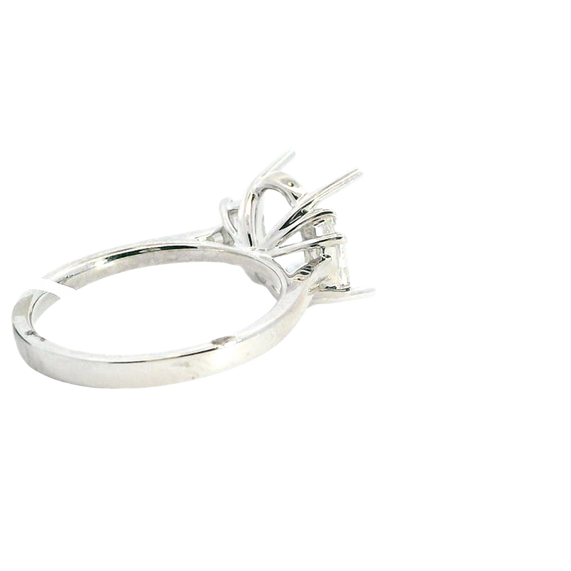 Elegant Diamond Mountings 18K Gold White 11.5x7.5MM Oval 3 Stone Engagement Ring - 0.41 Carats Trapezoid Accent
