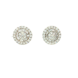 Classic & Contemporary 18K White Gold Baguette & Round Cut 1.01 Carats Diamond Cluster Stud Earrings