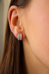 Classic & Contemporary 18K Gold White 1.39 Carats Baguette & Round Diamond Huggie Earrings