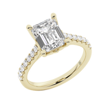 Elegant Diamond Mountings 14K Yellow Gold Emerald Cut Cubic Zirconium & 0.33 Carats Diamond Engagement Ring