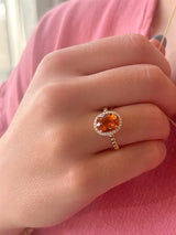 Bold & Elegant 14K Gold Yellow Halo Color Stone Oval Citrine & Diamond Fashion Ring - Citrine 2.42 Carats & Diamond 0.15 Carats
