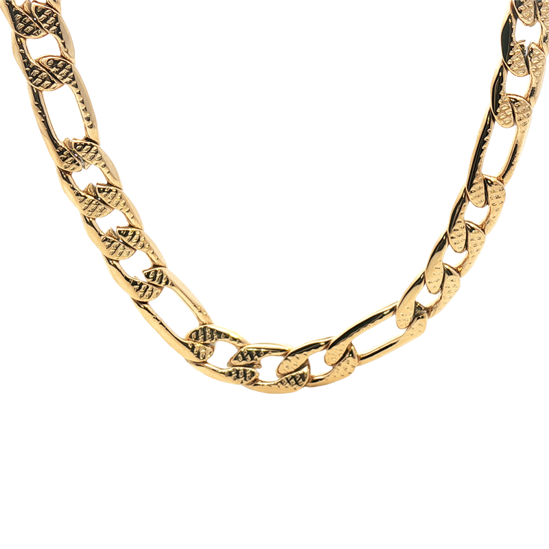 Ion Plated Yellow Gold Over Stainless Steel 7.0 MM Figaro Necklace - 24 Inch