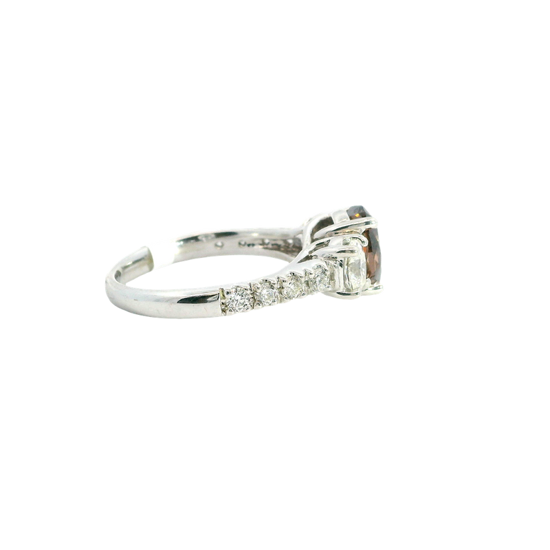 Elegant & Trendy 18K White Gold 1.78 Carats Cognac Diamond & 0.97 Carats Round & Oval Diamond Ring