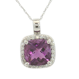 Vibrant Colored Stone Necklaces 14K White Gold 2.20  Carats Amethyst & 0.13 Carats Diamond Halo Necklace - 18 Inch
