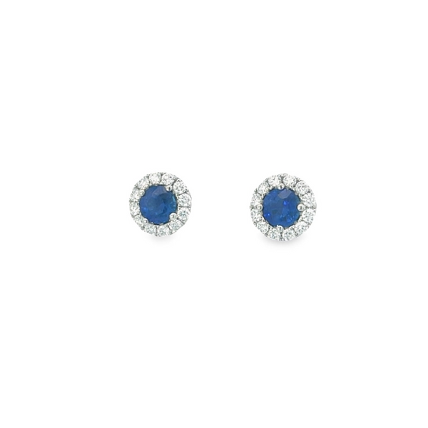 White 18 Karat Gold 1.14 Carats Sapphire & 0.49 Carats Diamond Halo Stud Earrings