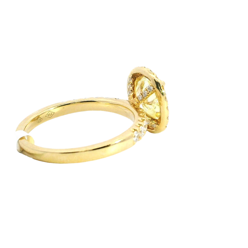 18K Yellow Gold Oval 2.22 Carats Fancy Yellow & Round White Diamond Halo Ring