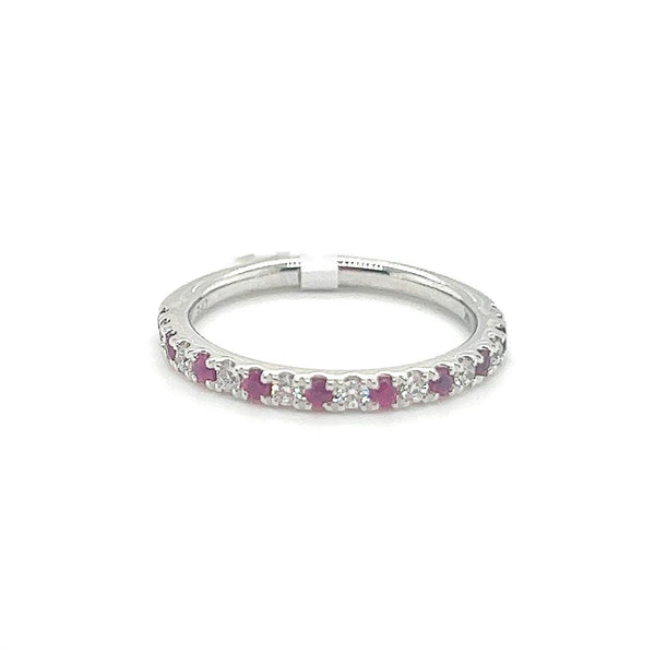 White 14 Karat Gold 0.20 Carats Rubies & 0.15 Carats Diamonds Stackable Ring