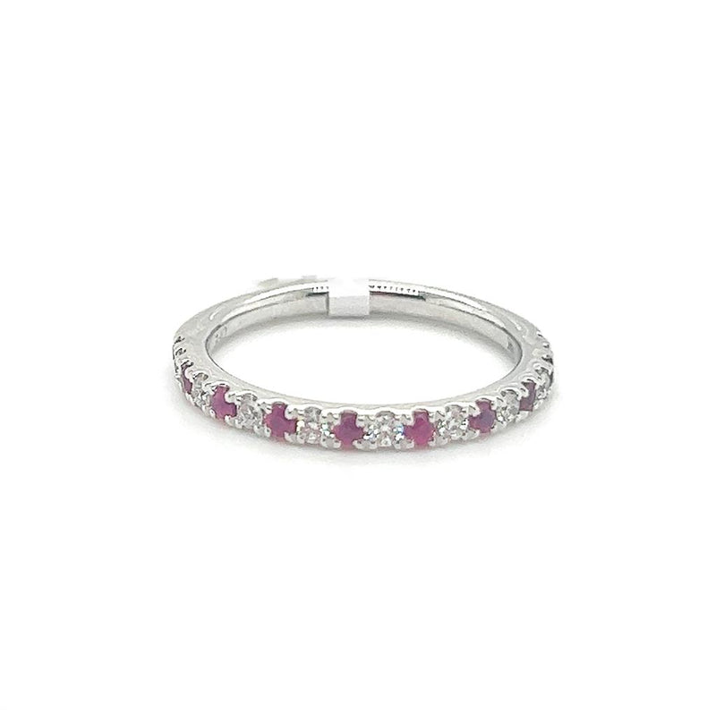 White 14 Karat Gold 0.20 Carats Rubies & 0.15 Carats Diamonds Stackable Ring