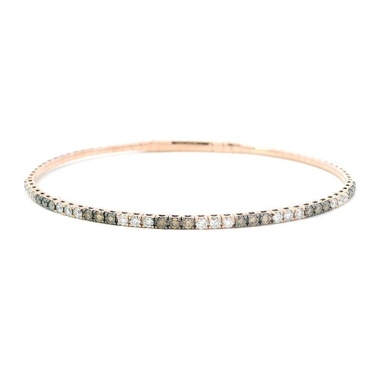 Sophisticated & Timeless Diamond Bracelets 14K Gold Rosé & Titanium Brown & White Diamond Flexible Bangle Bracelet - 0.98 CTW, Size 6.75 Inch