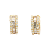 Classic & Contemporary 18K White Gold 1.58  Carats Baguette & Round Diamond Huggie Earrings