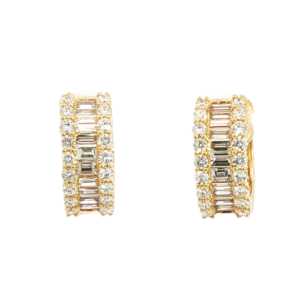 Classic & Contemporary 18K White Gold 1.58  Carats Baguette & Round Diamond Huggie Earrings