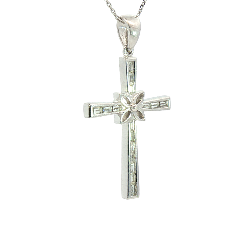 Elegant Diamond Necklaces & Pendants 18K White Gold 0.37 Carats Baguette Diamond Medium Cross Pendant