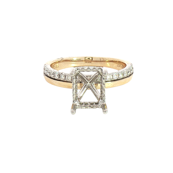 Elegant Diamond Mountings 14K Yellow & White Gold Emerald Cut 7x5mm Diamond Semi Mount Engagement Ring -  0.26 Carats