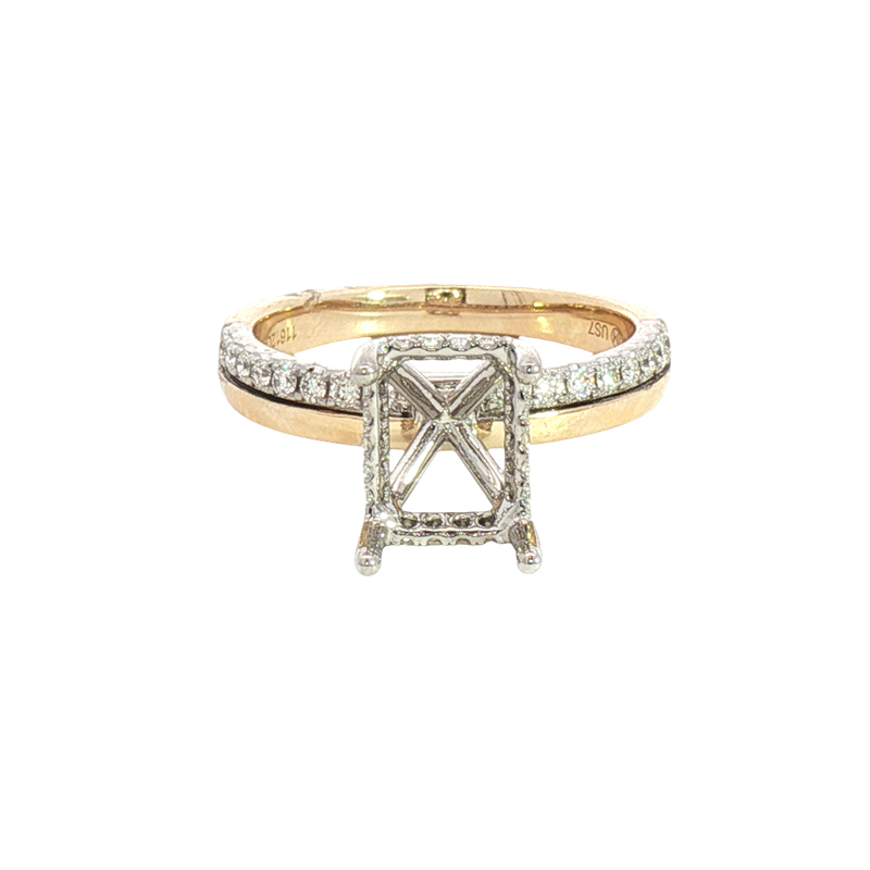 Elegant Diamond Mountings 14K Yellow & White Gold Emerald Cut 7x5mm Diamond Semi Mount Engagement Ring -  0.26 Carats