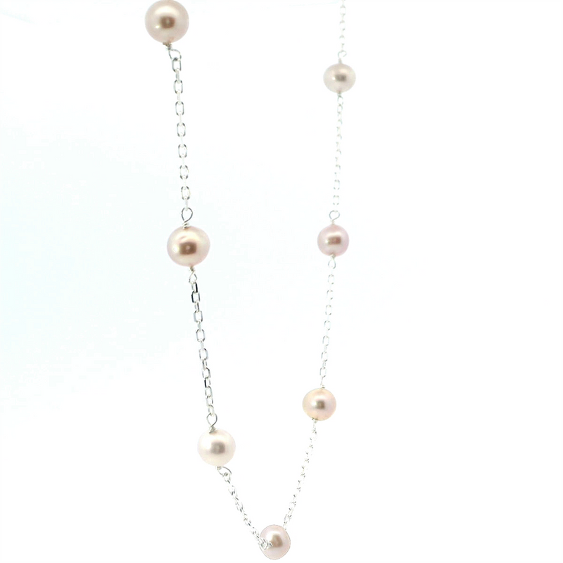 Elegant Pearl Necklaces & Pendants Sterling Silver White 5.5-6MM Pearl Tin Cup Pendant Necklce - 18 Inch