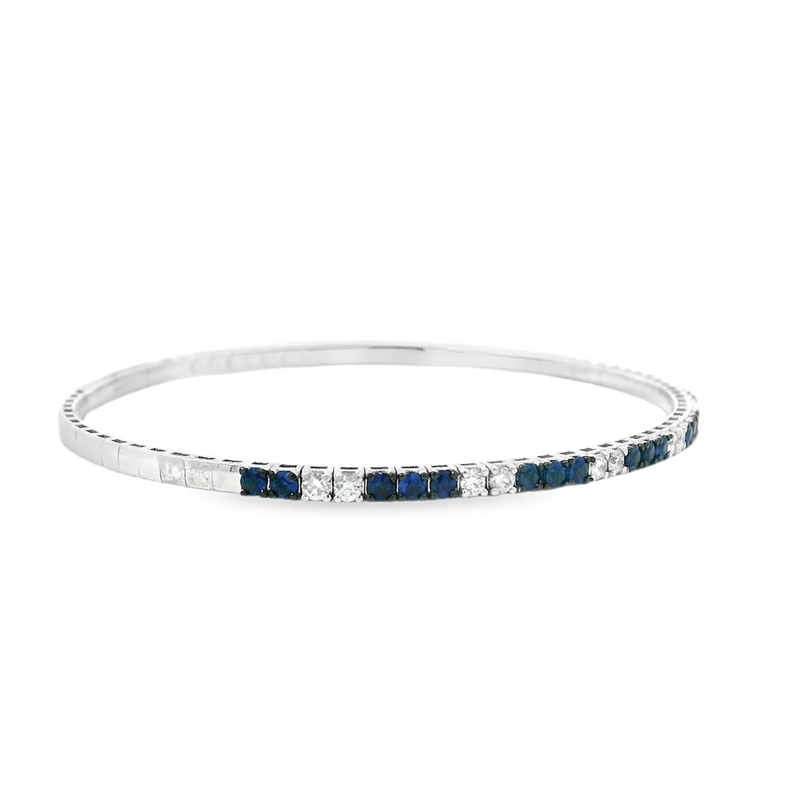 Elegant & Eye Catching 14K Gold White & Titanium 0.92 Carats Sapphire & 0.41 Carats Diamond Flexible Bangle Bracelet, Length 6.5 Inch