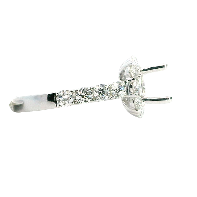 Elegant Diamond Mountings 18K White Gold Round 1.0C Diamond Halo Engagement Ring Setting, 1.26 Carat Total Weight