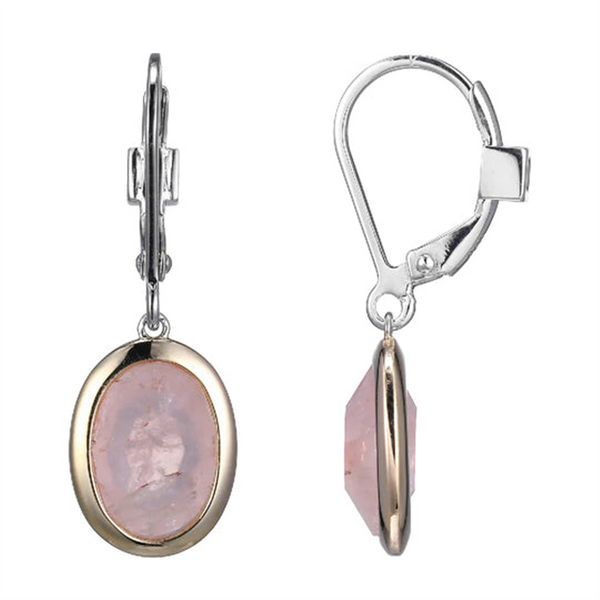 Two-Toned Sterling Silver Rose Quartz Dangle Earrings